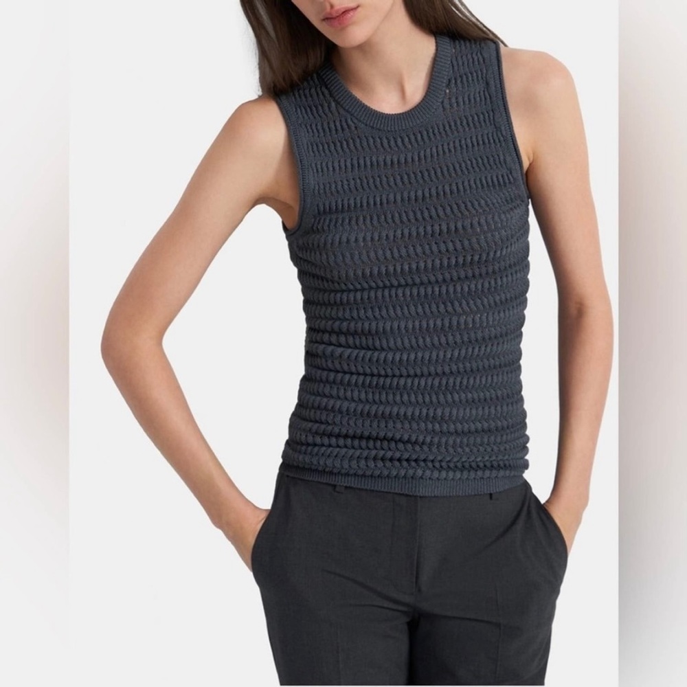 Theory EUC Women’s Medium Gray Cheri Open Knit Sleeveless Tank Top Sweater Shell